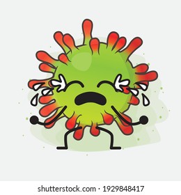 Vector Illustration of Green Virus Character with cute face, simple hands and leg line art on Isolated Background. Flat cartoon doodle style.