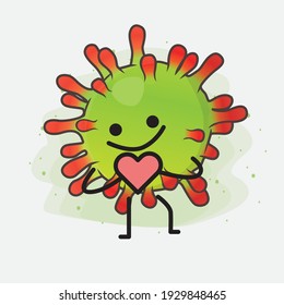 Vector Illustration of Green Virus Character with cute face, simple hands and leg line art on Isolated Background. Flat cartoon doodle style.
