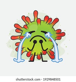 Vector Illustration of Green Virus Character with cute face, simple hands and leg line art on Isolated Background. Flat cartoon doodle style.