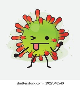 Vector Illustration of Green Virus Character with cute face, simple hands and leg line art on Isolated Background. Flat cartoon doodle style.