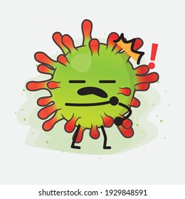 Vector Illustration of Green Virus Character with cute face, simple hands and leg line art on Isolated Background. Flat cartoon doodle style.