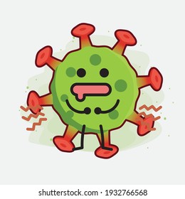 Vector Illustration of Green Virus Character with cute face, simple hands and leg line art on Isolated Background. Flat cartoon doodle style.