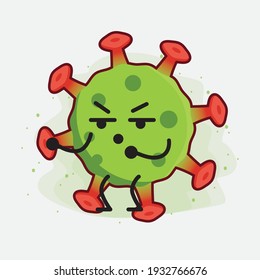 Vector Illustration of Green Virus Character with cute face, simple hands and leg line art on Isolated Background. Flat cartoon doodle style.
