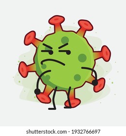 Vector Illustration of Green Virus Character with cute face, simple hands and leg line art on Isolated Background. Flat cartoon doodle style.