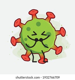 Vector Illustration of Green Virus Character with cute face, simple hands and leg line art on Isolated Background. Flat cartoon doodle style.