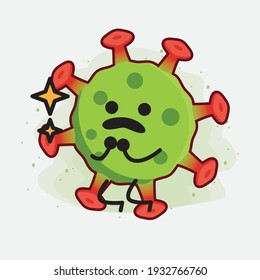 Vector Illustration of Green Virus Character with cute face, simple hands and leg line art on Isolated Background. Flat cartoon doodle style.