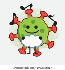 Ilustración vectorial del personaje de un virus verde con cara linda, manos simples y líneas de piernas en fondo aislado. Estilo de dibujo animado plano.