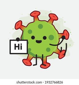 Vector Illustration of Green Virus Character with cute face, simple hands and leg line art on Isolated Background. Flat cartoon doodle style.