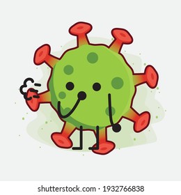 Vector Illustration of Green Virus Character with cute face, simple hands and leg line art on Isolated Background. Flat cartoon doodle style.
