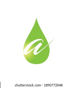 A vector Illustration of Green Water Drop Monogram Initial Letter A