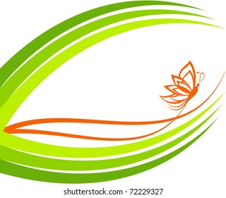 vector illustration of a green waves with butterfly