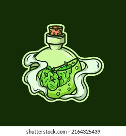 A Vector Illustration Of Green Weed Nugget Inside A Bottle