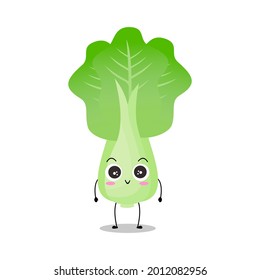 Vector illustration of green white cabbage character with cute expression, funny, isolated on white background, vegetable for mascot collection, emoticon kawaii, smile, adorable, lovely