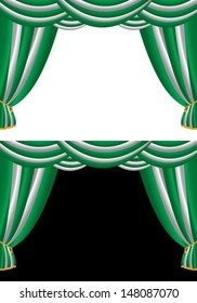 Vector illustration of green and white curtains.