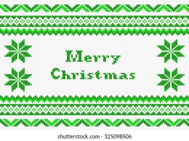 vector illustration of a green and white knitted christmas background