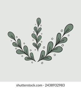 Vector illustration of green wild plants, branches on a green background.