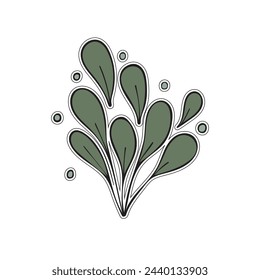 Vector illustration of green wild plants, branches on a green background.