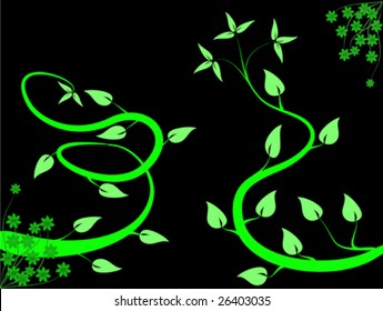 Ilustración vectorial con viñedos verdes en fondo negro
