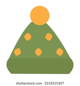 Ilustración vectorial de un sombrero de invierno verde con detalles de pom-pom naranja, con un diseño juguetón perfecto para el Clima frío y temas de accesorios de temporada.