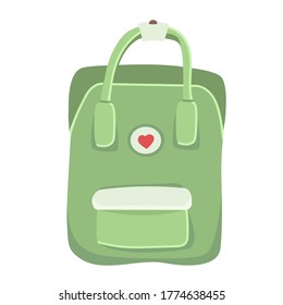 vector illustration of a green women's backpack with a pocket. for design,web,graphic.isolated on white background.Cartoon,flat style.Back to school. Casual fashion rucksack.Travel modern haversack. 
