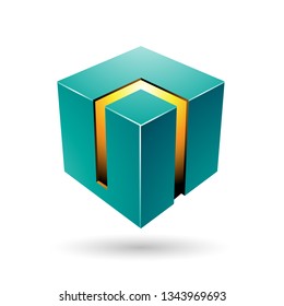 Ilustración vectorial del cubo negrita verde y amarillo 3d