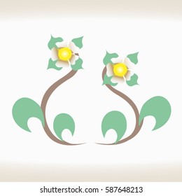 Vector illustration of green and yellow flower