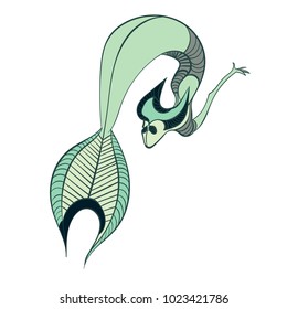 Vector illustration of a green zombie-mermaid isolated on white background