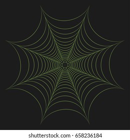 Vector illustration of greenery cobweb on black background.