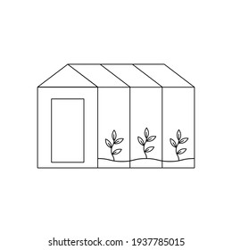 Vector illustration with a greenhouse. Glass greenhouse. Vector Illustration isolated on white Background.