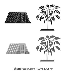 Vector illustration of greenhouse and plant icon. Set of greenhouse and garden stock vector illustration.