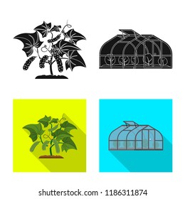 Vector illustration of greenhouse and plant symbol. Set of greenhouse and garden vector icon for stock.