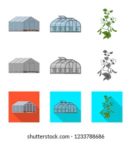 Vector illustration of greenhouse and plant symbol. Set of greenhouse and garden stock vector illustration.