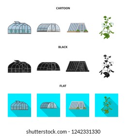 Vector illustration of greenhouse and plant symbol. Set of greenhouse and garden stock vector illustration.