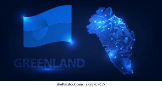 Vector illustration of greenland world largest island in futuristic blue background.