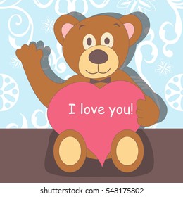 Vector illustration of a greeting bear with big heart