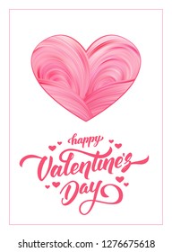 Vector illustration: Greeting card with abstract twisted paint shape of heart on white background. Happy Valentines Day