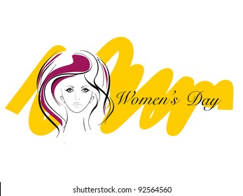 Ilustración vectorial de la tarjeta de saludo con un hermoso rostro de mujer y texto para el Día Internacional de la Mujer.