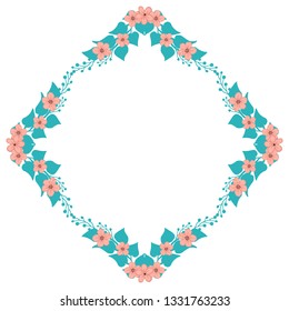 Vector illustration greeting card with blue leaf flower frames bloom hand drawn