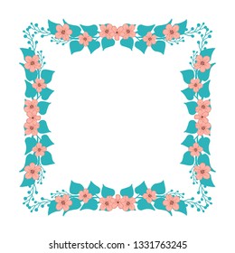 Vector illustration greeting card with blue leaf flower frames bloom hand drawn