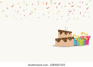 vector illustration of greeting card with cake and gifts