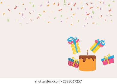 vector illustration of greeting card with cake and gifts