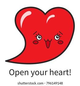 Vector illustration: a greeting card with cartoony heart character with typography slogan for Valentine's day decoration, prints and posters. Design elements isolated on white background.
