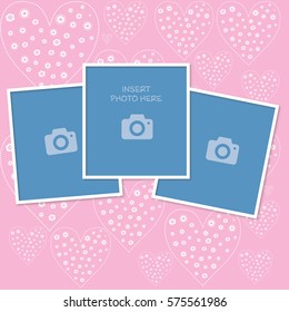 vector illustration of greeting card for celebrating Valentine's day or weddings with the image of hearts and picture frames