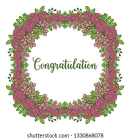 Vector illustration greeting card congratulation with pink flower frame hand drawn