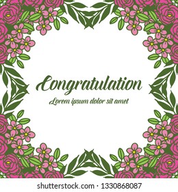 Vector illustration greeting card congratulation with pink flower frame hand drawn