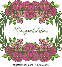 Vector illustration greeting card congratulation with pink flower frame hand drawn