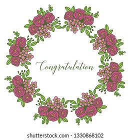 Vector illustration greeting card congratulation with pink flower frame hand drawn