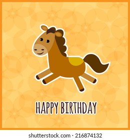 vector illustration of greeting card with cute horse