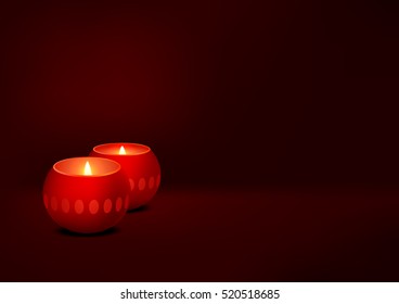 vector illustration greeting card dark background two candles dim flame romance religion christmas decoration flame light