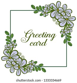 Vector illustration greeting card design with bright purple flower frames blooms hand drawn